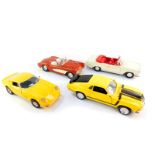Two Ertl die cast motor cars, scale 1:18, comprising a 1970 Mustang and a 1966 Ferrari GTV-4,