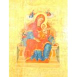 A Greek Orthodox late 19thC religious icon, tempera on board, depicting the Holy Mother and Christ