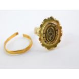 A 22ct gold wedding band, cut, 1.3g., together with a 19thC gold ring, cut, hallmarks incomplete,