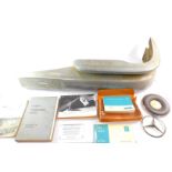 A Mercedes 280SE 1972 parts, comprising near side front bumper, 90cm wide. a steering wheel boss,