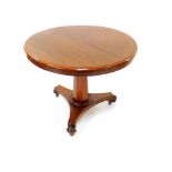 A late Regency mahogany circular tilt top breakfast table, raised on an outswept octagonal column,