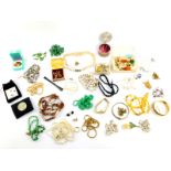 Silver and costume jewellery, including earrings, crystal necklaces, Toledo Damascene bangle,