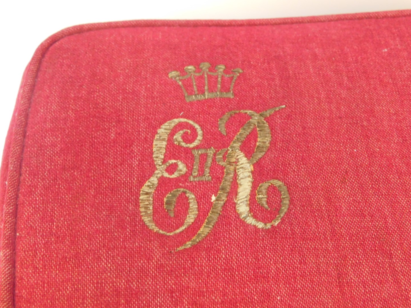 A 1953 Coronation stool, for Queen Elizabeth II, of rectangular section with red fabric, stitched - Image 2 of 4