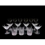 A Waterford part suite of table glassware, comprising six champagne cups, six wine glasses and six