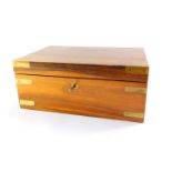 A rosewood cigar humidor, with brass campaign style strap work, cedar lined interior, with key, 15cm