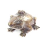 A Chinese 19thC metal figure of a toad, with a baby toad on its back, white metal on bronze, 9cm