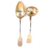 A Victorian silver cream ladle, together with a table spoon, both monogram engraved, Henry Lias &