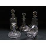 A cut glass mallet shaped decanter and stopper, cut glass whiskey decanter and stopper, Wedgwood cut