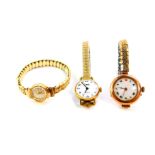 An Accurist lady's 9ct gold wristwatch, on a plated strap, further 9ct rose gold cased wristwatch,