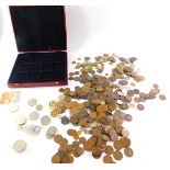 Three £2 coins, Churchill crowns and others, and various British and foreign mixed coinage. (a