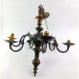 A 17thC style brass six branch chandelier, 59cm high, 57.5cm diameter.