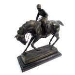 After Pierre Jules Mene (French 1810-1879). Horse and jockey, bronze, on a stepped rectangular