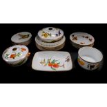 A group of Royal Worcester porcelain decorated in the Evesham pattern, oven to tableware, comprising