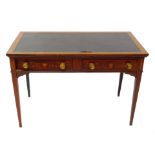 An Edwardian Hepplewhite style mahogany and inlaid lady's writing table, with a leather top, over