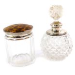 A George V cut glass scent bottle, with silver mount and cut class stopper, London 1924, 12cm