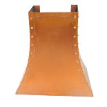 A studded copper fire hood, 87cm wide, 51cm deep, 87.5cm high.