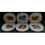 A set of six English Ironstone Pottery Ltd 'Beefeater' plates, decorated with cattle, steak and