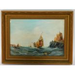 Musin. Masted ships of the coast in choppy seas, oil on canvas, signed, 32cm x 47cm.
