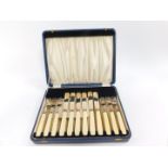 A George VI silver and ivory half fish canteen, cased, Sheffield 1940, 13.21oz all in.
