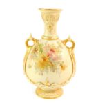A Royal Worcester blush porcelain vase, c1893, of twin handled baluster form, painted with