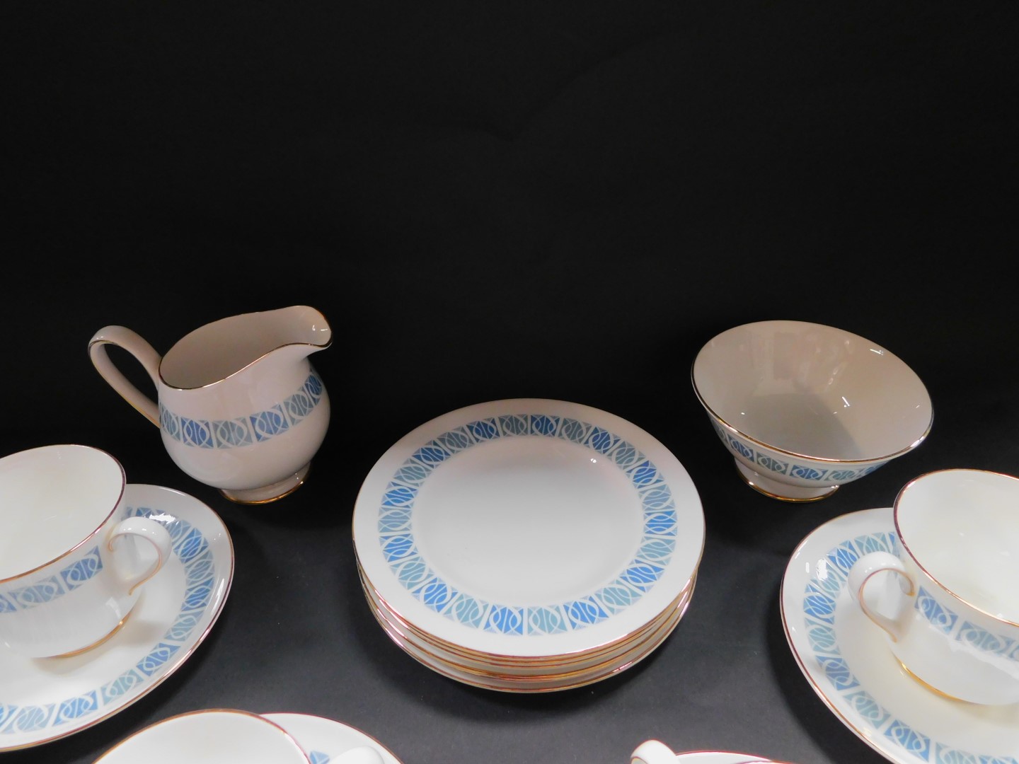 A Royal Tuscan porcelain part tea service decorated in the Contessa pattern, with blue band - Image 2 of 3