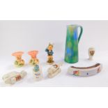 A group of ceramics, including a Hummel figure boy with toothache, crested china model of a