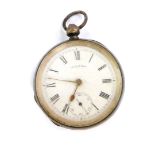 A Victorian silver cased gentleman's pocket watch, open faced, key wind, enamel dial bearing Roman