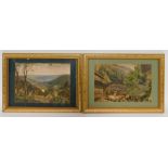 English School (Mid 19thC). Continental view, bridges across a gorge, watercolour, 23cm high, 35cm