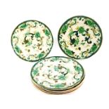 A set of six Mason's ironstone dinner plates, decorated in the Chartreuse pattern.