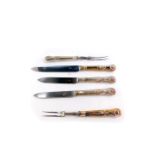 A Victorian silver handled five piece carving set, for Garrard, London, decorated in the Kings