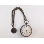 A George V silver cased gentleman's pocket watch, open faced, key wind, enamel dial bearing Roman