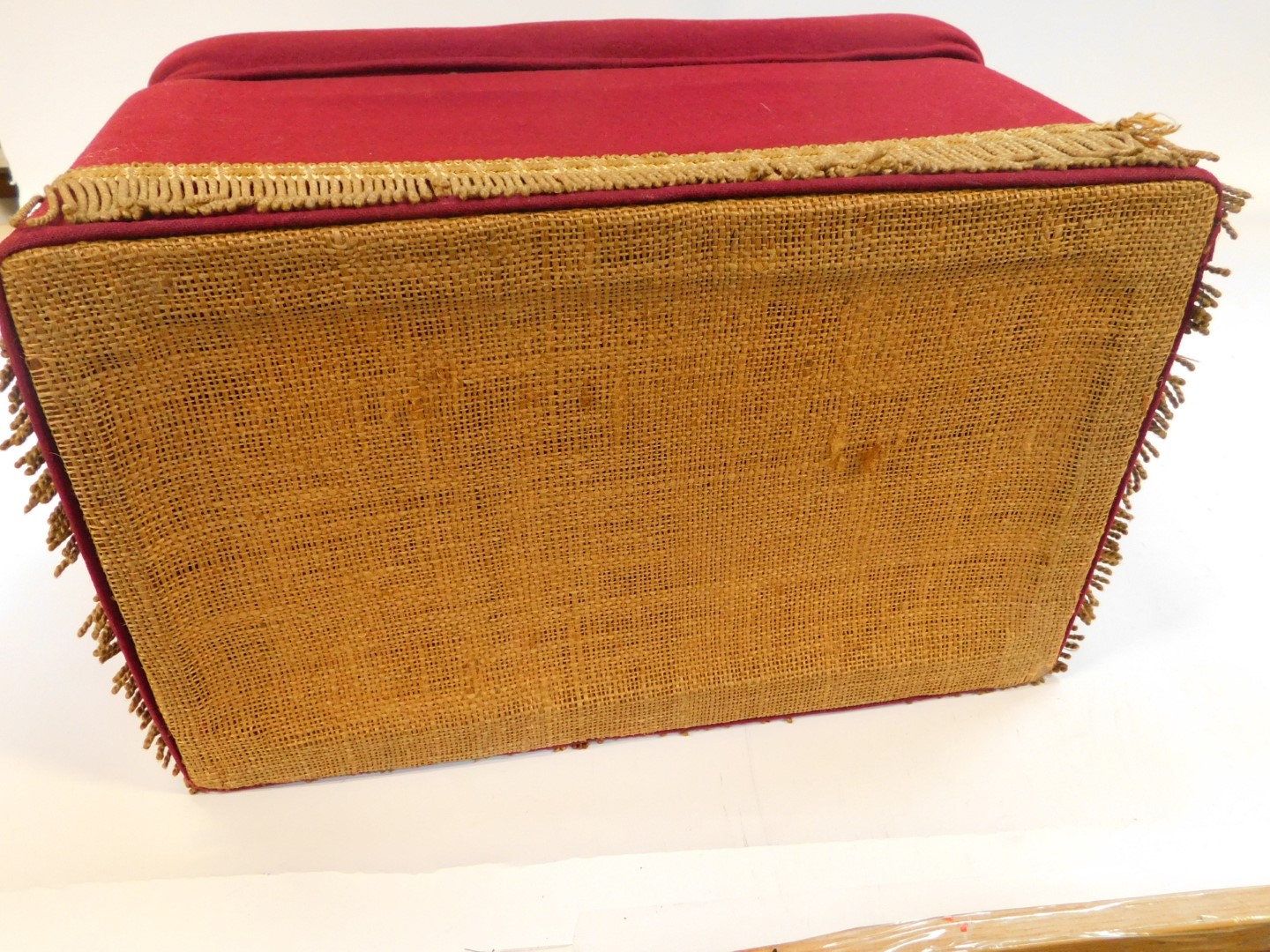 A 1953 Coronation stool, for Queen Elizabeth II, of rectangular section with red fabric, stitched - Image 4 of 4