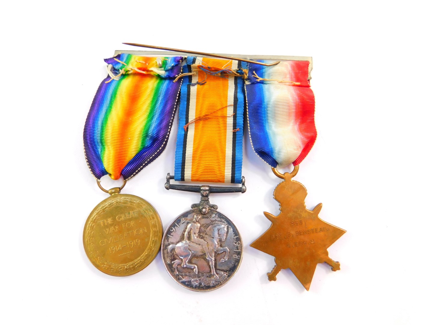 A Great War medal trio, named to SJT G Benstead, King Edward's Horse, 668, comprising 1914-15 - Image 3 of 3