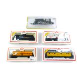 A Bachmann OO gauge locomotive chassis, 4-6-0, model power old time wooden passenger car, Denver and