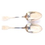 A pair of Victorian Irish silver table spoons, crest and monogram engraved, makers P W, Dublin 1870,