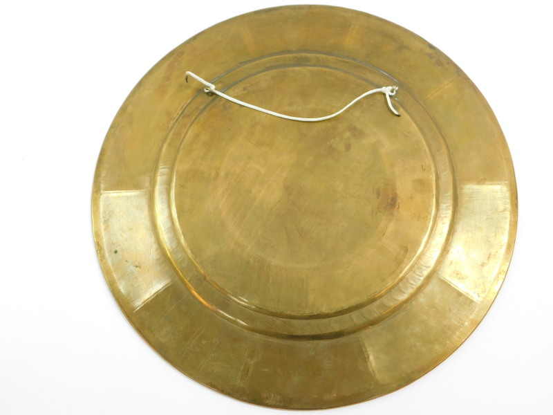 An Indian brass and damascene circular dish, embossed with a Hindu deity surrounded by panels of - Image 5 of 5