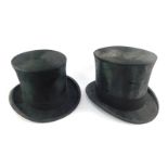 An A J White black top hat, aperture 6 1/2" wide, 7 3/4" deep, and a further top hat, unnamed,