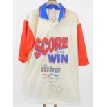 An M G Sportswear Football shirt, with Mira Showers advertising, bearing dedicated signature,