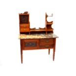 A Victorian mahogany and marble topped wash stand, with an associated superstructure above, having a