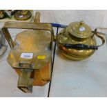 A Victorian brass octagonal watering can, together with a brass kettle.