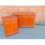 A yew wood veneered sideboard, with three drawers over three cupboard doors, 86cm high, 121cm