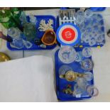 A cut glass and plate mounted claret jug, glass bottles and jugs, table glassware, chopstick set,