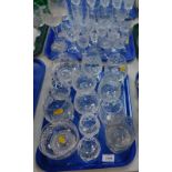 Assorted table glassware, including brandy balloons, cut glass sundae dishes, condiments and water