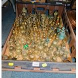 Miniature and collectable brass bells, variously cast and decorated. (1 crate)