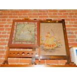 An Art deco style oak framed firescreen, with wool work panel, 82cm high, 62cm wide, 24cm deep.,