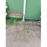 A pair of wrought iron square planter stands, with scroll ends and feet, 60cm x 50cm, together