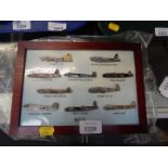 Atlas Editions enamel pin badges of bomber aircraft, framed, together with a Family Book of Car Fun,
