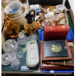 Ceramics and glass, and old time dancing trophy, collector's dolls, frames, etc. (3 trays plus)