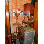 Sundry furniture, comprising three tables, stool, octagonal side cabinet, magazine rack and a nest