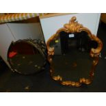 A Neo Classical style brass framed mirror, 54cm x 93cm, together with a rococo style gilt framed